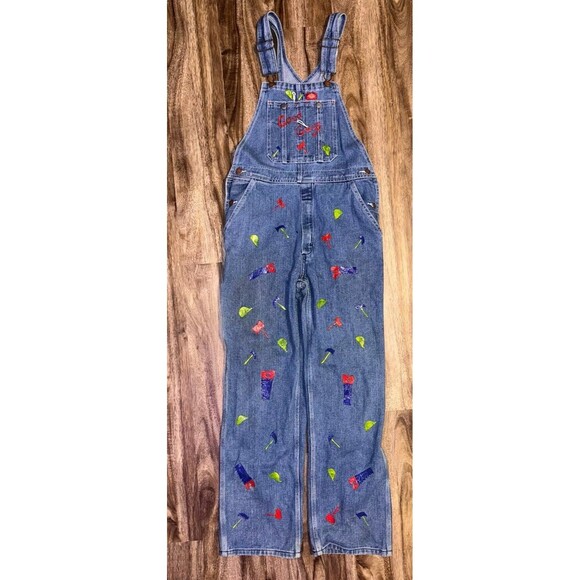 Dickies Bib Overalls Fall Womens L Y2K Artsisan Blue Denim Artsy DIY Outdoor - Picture 7 of 16